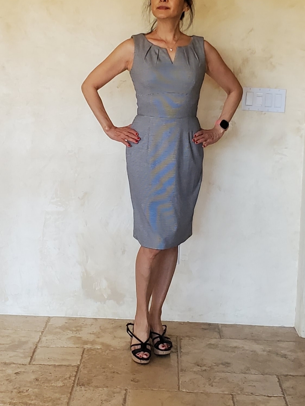 White House Black Market Gray Sleeveless Midi Sheath Dress